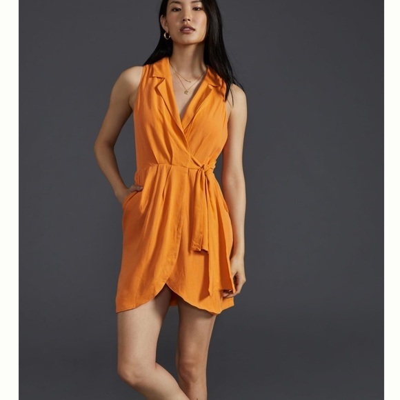NWT - Anthropologie Linen Wrap Mini Dress - Orange - size XS - Picture 1 of 7